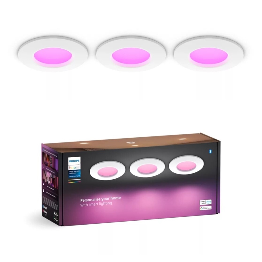 Philips - ΣΕΤ 3x LED RGBW Χωνευτό φωτιστικό οροφής μπάνιου dimmimg Hue SLIM LED/8,3W/230V IP44 2000-6500K