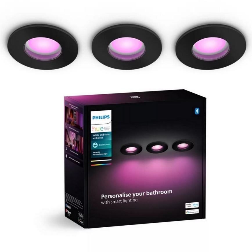Philips - ΣΕΤ 3x LED RGBW Χωνευτό φωτιστικό οροφής μπάνιου dimmimg Hue XAMENTO 1xGU10/4,2W/230V 2000-6500K IP44