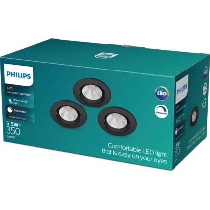 Philips - Σετ 3x LED Ρυθμιζόμενα Φωτιστικά Οροφής SPARKLE LED/5,5W/230V 2700K μαύρο