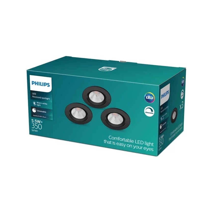 Philips - Σετ 3x LED Ρυθμιζόμενα Φωτιστικά Οροφής SPARKLE LED/5,5W/230V 2700K μαύρο
