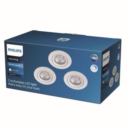 Philips - ΣΕΤ 3x LED Χωνευτά φωτιστικά με ρύθμιση φωτισμού LED/5W/230V 2700K