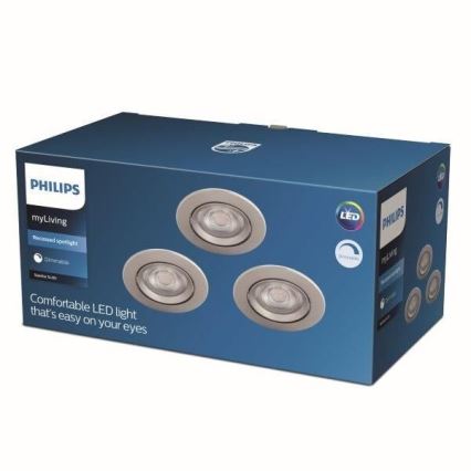 Philips - ΣΕΤ 3x Xωνευτά φωτιστικά LED με ρύθμιση του φωτισμού LED/5W/230V 2700K