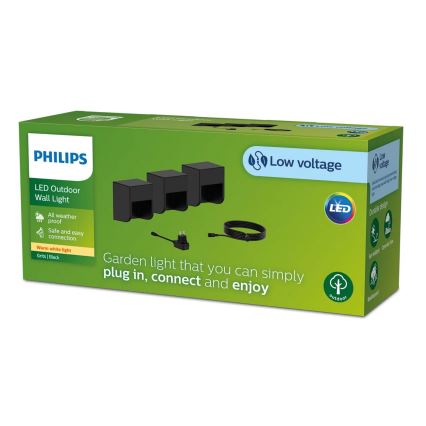 Philips - ΣΕΤ 3x Επιτοίχιο φωτιστικό εξωτερικού χώρου LED GRITS LED/1,5W/24/230V IP44