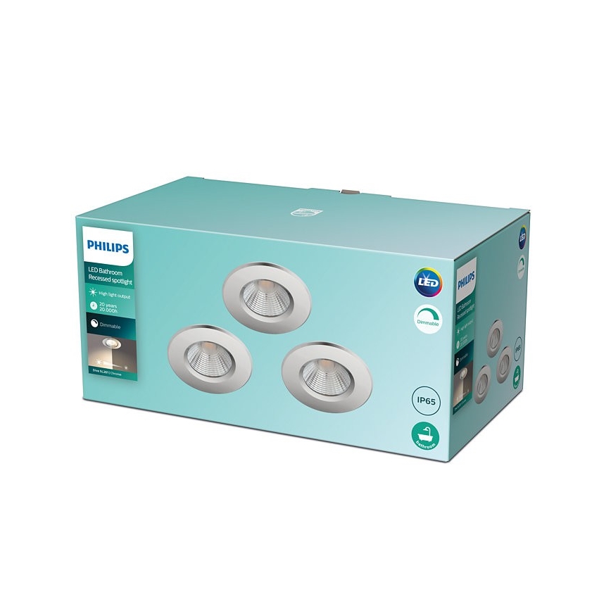 Philips - ΣΕΤ 3x Φωτιστικό μπάνιου dimming LED DIVE 1xLED/5,5W/230V IP65