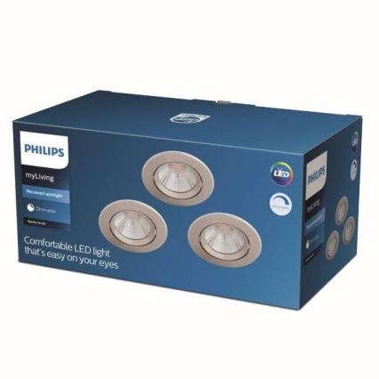 Philips - ΣΕΤ 3x Χωνευτά φωτιστικά LED με ρύθμιση φωτισμού LED/5,5W/230V 2700K