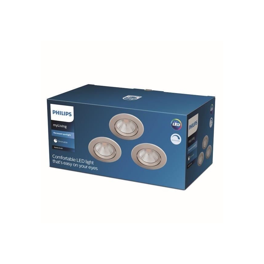 Philips - ΣΕΤ 3x Χωνευτά φωτιστικά LED με ρύθμιση φωτισμού LED/5,5W/230V 2700K