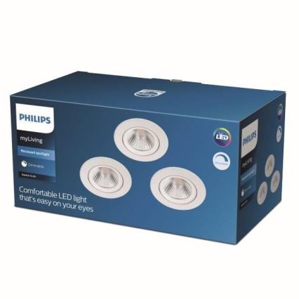 Philips - ΣΕΤ 3x Χωνευτά φωτιστικά με ρύθμιση φωτισμού LED LED/5,5W/230V 2700K