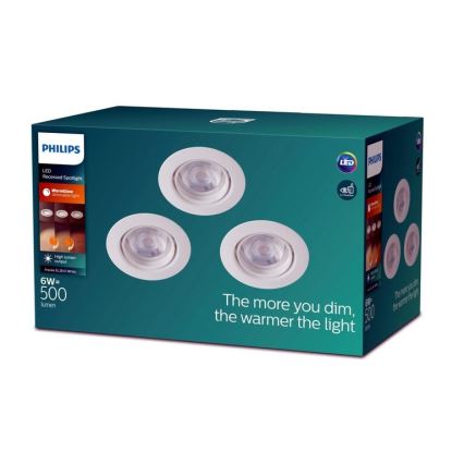 Philips -ΣΕΤ 3xLED Dimmable χωνευτά φωτιστικά IMPALA Warm Glow LED/6W/230V