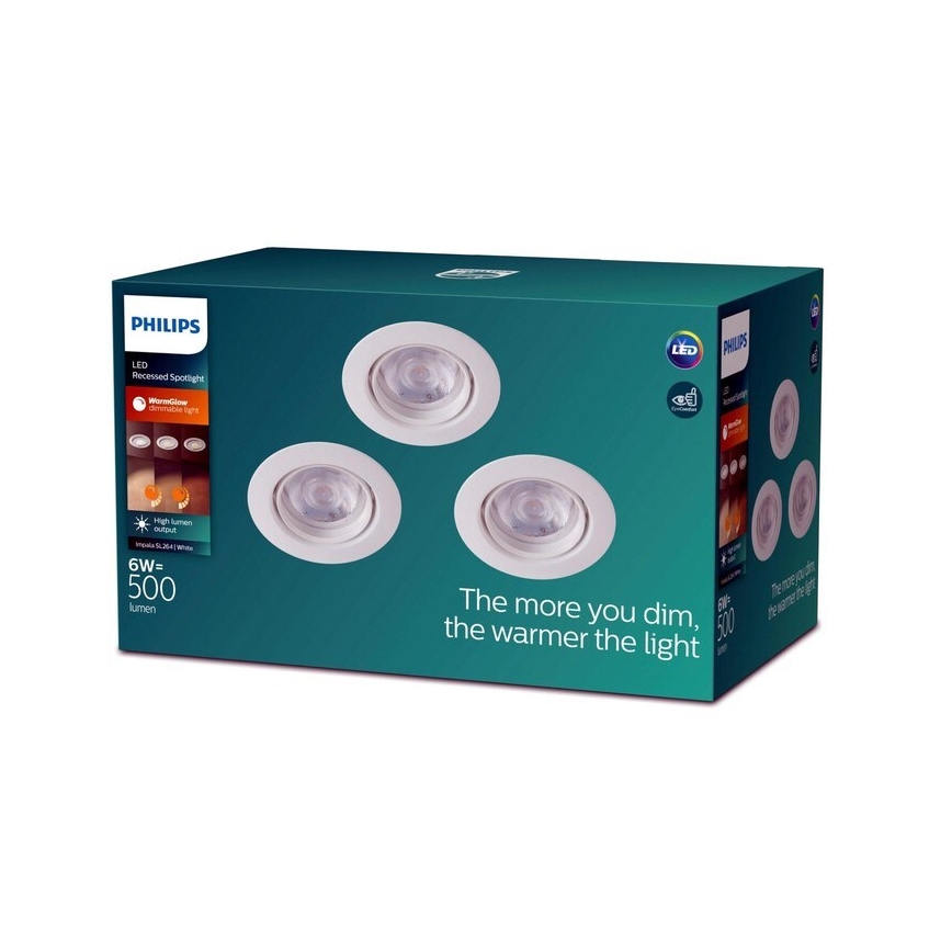 Philips -ΣΕΤ 3xLED Dimmable χωνευτά φωτιστικά IMPALA Warm Glow LED/6W/230V