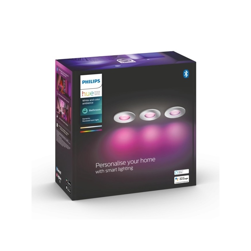 Philips-ΣΕΤ 3xLED RGB Dimmable φωτιστικά μπάνιου Hue XAMENTO 1xGU10/5,7W/230V IP44 2000-6500K