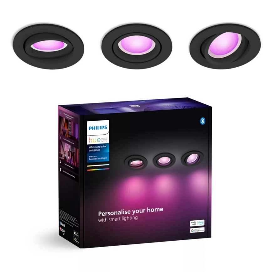 Philips - ΣΕΤ 3xLED RGBW Χωνευτό φωτιστικό οροφής dimming Hue CENTURA 1xGU10/4,2W/230V 2000-6500K