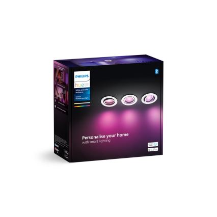 Philips - ΣΕΤ 3xLED RGBW Χωνευτό φωτιστικό οροφής dimming Hue CENTURA 1xGU10/4,2W/230V 2000-6500K