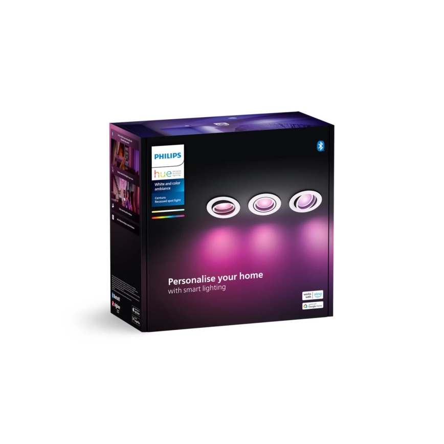 Philips - ΣΕΤ 3xLED RGBW Χωνευτό φωτιστικό οροφής dimming Hue CENTURA 1xGU10/4,2W/230V 2000-6500K