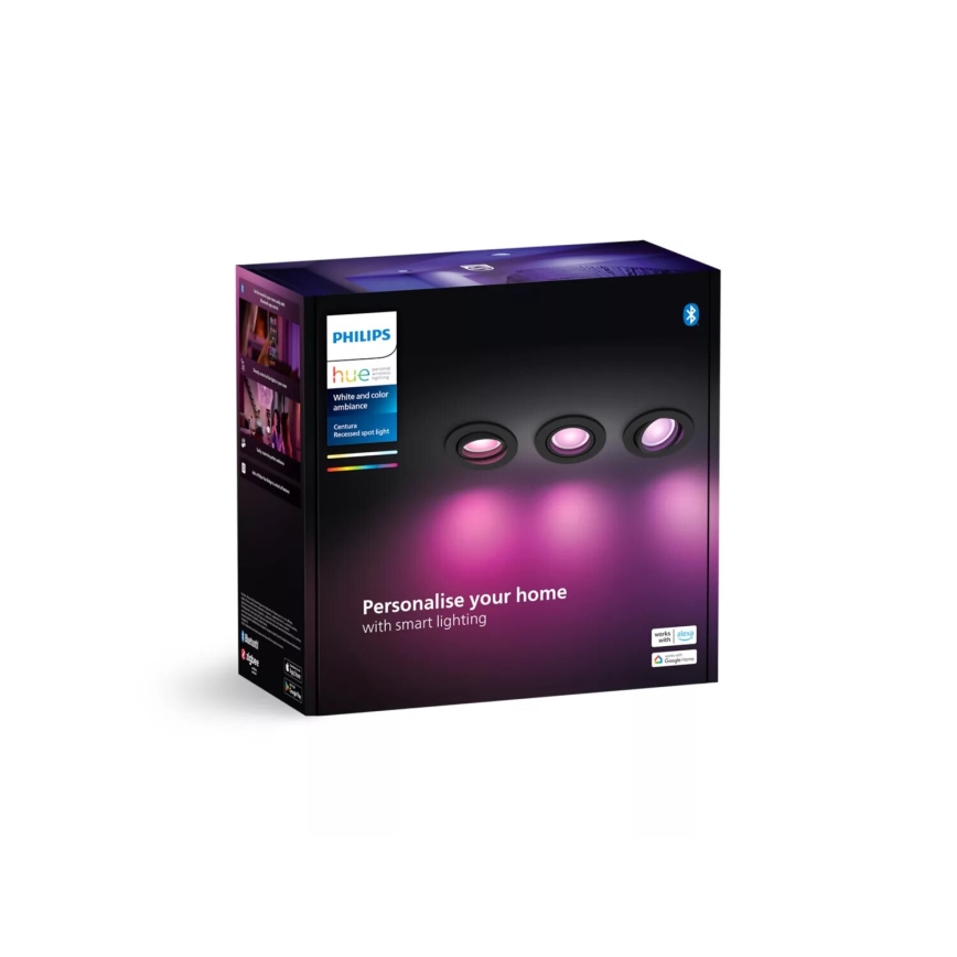 Philips - ΣΕΤ 3xLED RGBW Χωνευτό φωτιστικό οροφής dimming Hue CENTURA 1xGU10/4,2W/230V 2000-6500K