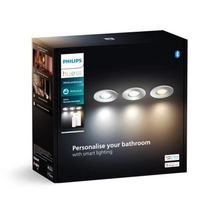 Philips - ΣΕΤ 3x LED Dimmable χωνευτό φωτιστικό μπάνιου Hue ADORE BATHROOM 1xGU10/4,2W/230V 2200-6500K IP44