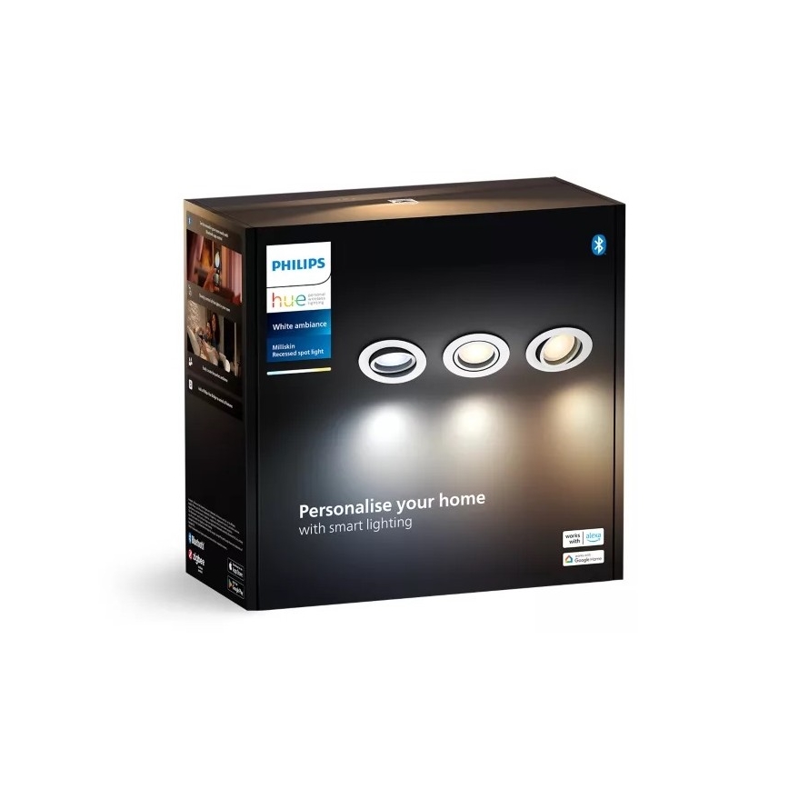 Philips - ΣΕΤ 3x LED Dimmable χωνευτό φωτιστικό Hue MILLISKIN 1xGU10/4,2W/230 2200-6500K