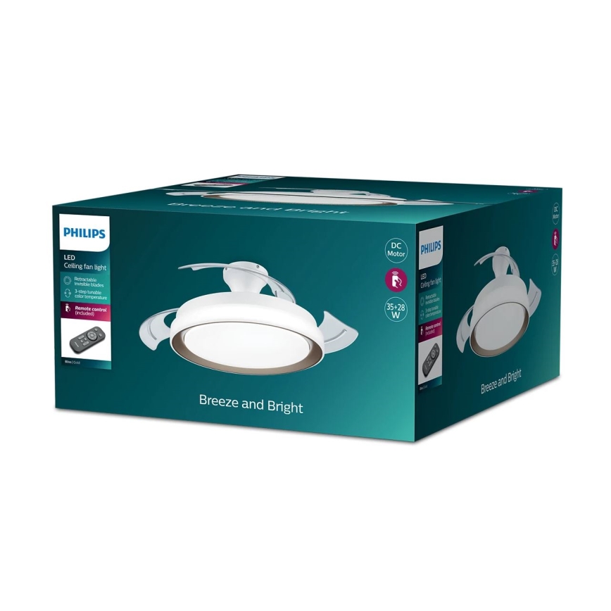 Philips-Φωτιστικό οροφής LED με ανεμιστήρα LED/35W/230V 5500/4000/2700K + τηλεχειριστήριο χρυσαφί