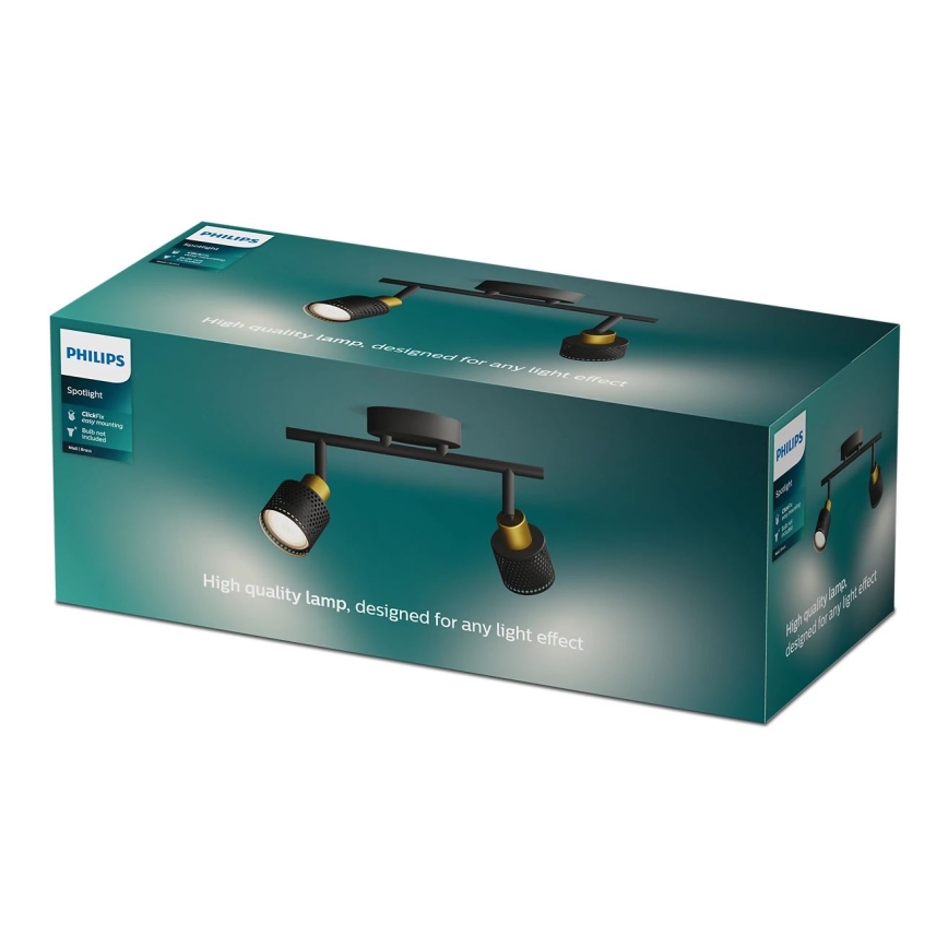 Philips - Φωτιστικό σποτ NIALL 2xGU10/5W/230V μαύρο/χάλκινο