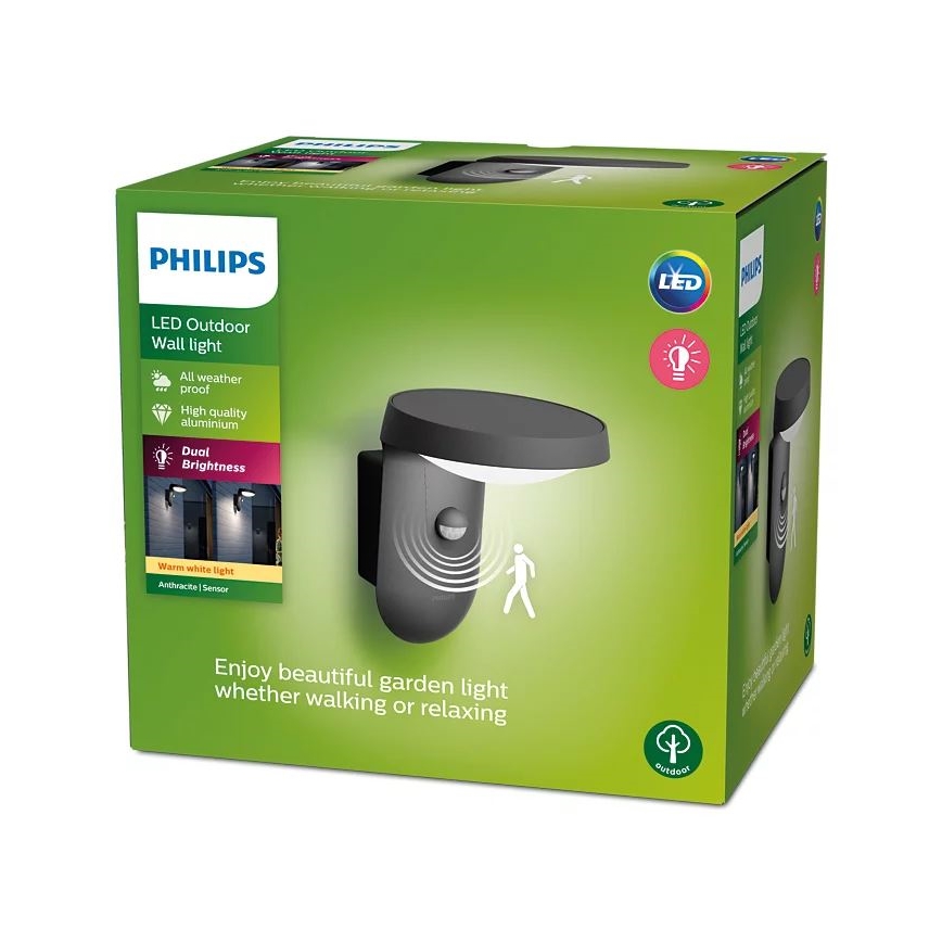 Philips - Φωτιστικό τοίχου LED εξωτερικού χώρου με αισθητήρα LED/9W/230V 2700K IP44