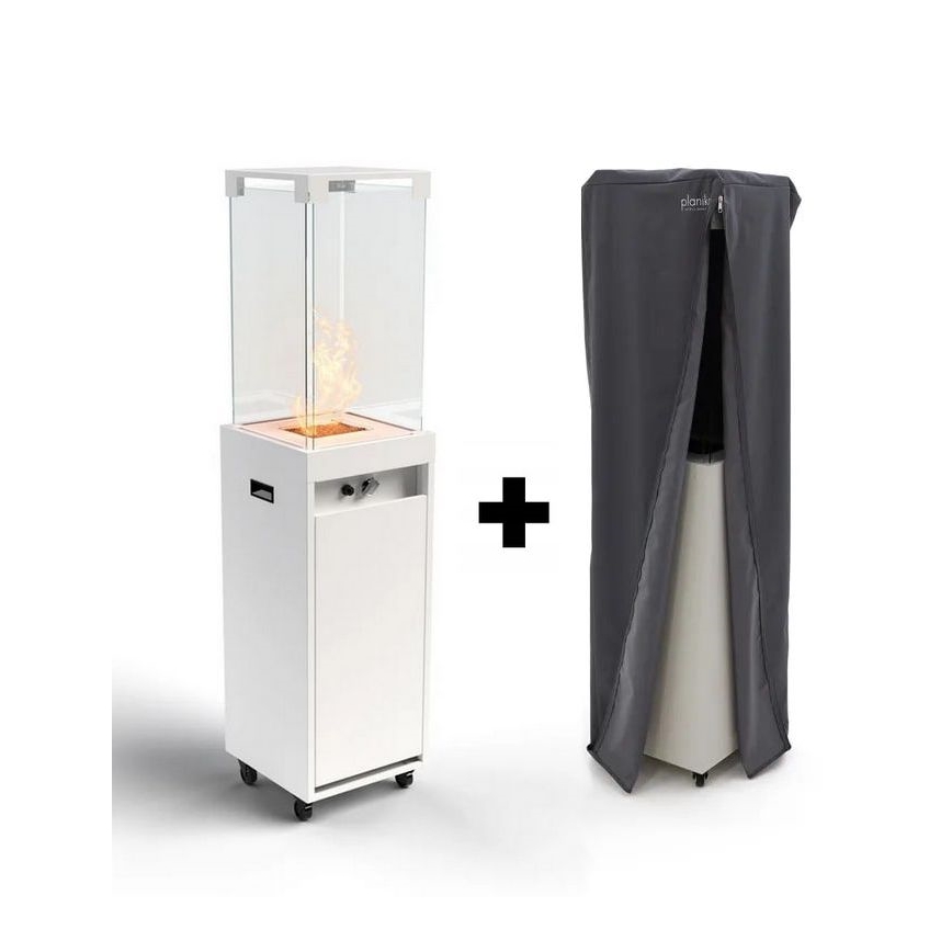 Planika - Τζάκι αερίου εξωτερικού χώρου  142x36 cm 8kW 1xAAA λευκό + προστατευτικό κάλυμμα