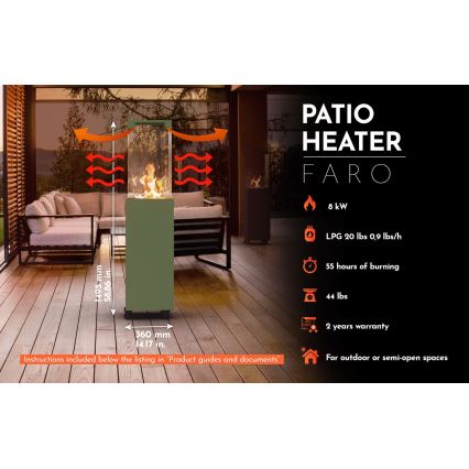 Planika - Τζάκι αερίου εξωτερικού χώρου  142x36 cm 8kW 1xAAA πράσινο + προστατευτικό κάλυμμα