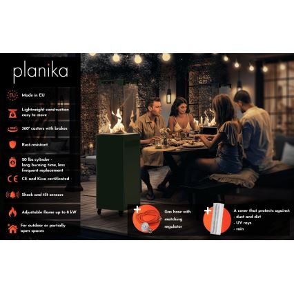 Planika - Τζάκι αερίου εξωτερικού χώρου  142x36 cm 8kW 1xAAA πράσινο + προστατευτικό κάλυμμα