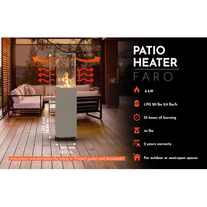 Planika - Τζάκι αερίου εξωτερικού χώρου 142x36 cm 8kW 1xAAA γκρι + προστατευτικό κάλυμμα