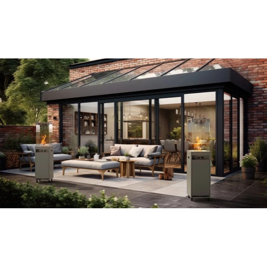 Planika - Τζάκι αερίου εξωτερικού χώρου 142x36 cm 8kW 1xAAA γκρι + προστατευτικό κάλυμμα