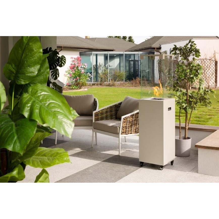 Planika - Υπαίθριο τζάκι αερίου 142x36 cm 8kW 1xAAA λευκό + προστατευτικό κάλυμμα