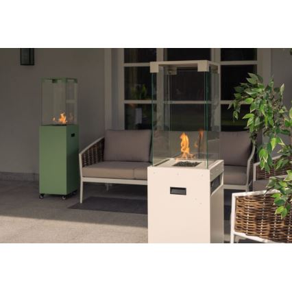Planika - Υπαίθριο τζάκι αερίου 142x36 cm 8kW 1xAAA λευκό + προστατευτικό κάλυμμα