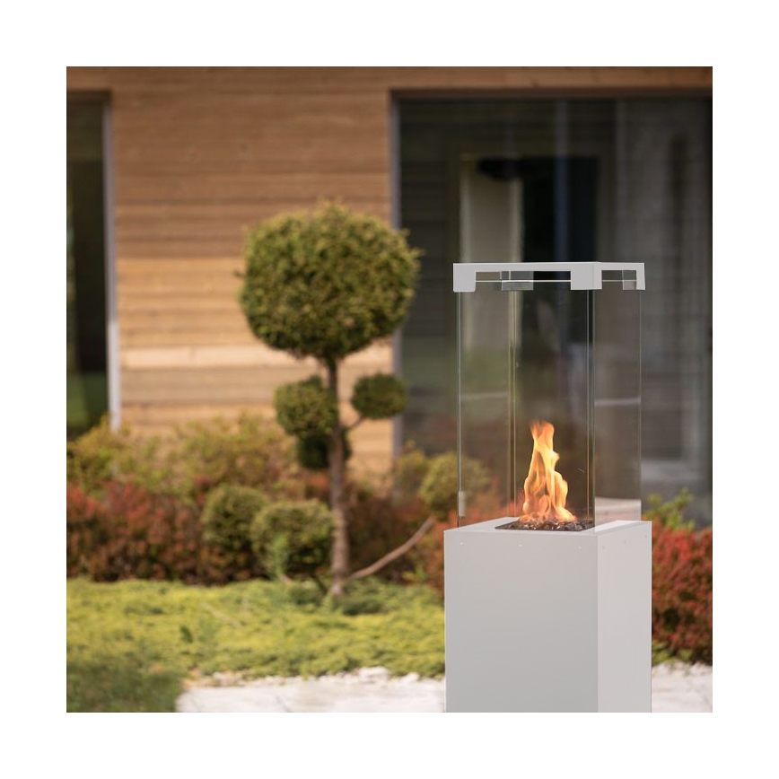 Planika - Υπαίθριο τζάκι αερίου 142x36 cm 8kW 1xAAA λευκό + προστατευτικό κάλυμμα