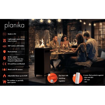 Planika - Τζάκι αερίου εξωτερικού χώρου 142x36 cm 8kW 1xAAA γκρι + προστατευτικό κάλυμμα