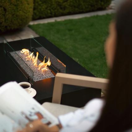 Planika - Τζάκι αερίου εξωτερικού χώρου 46x106 cm 10kW μαύρο + προστατευτικό κάλυμμα