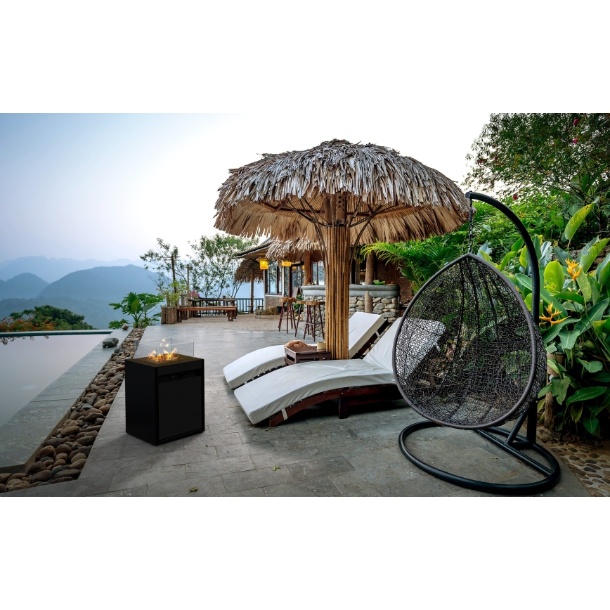 Planika - Τζάκι αερίου εξωτερικού χώρου 79,7x48 cm 10kW 1xAAA μαύρο + προστατευτικό κάλυμμα