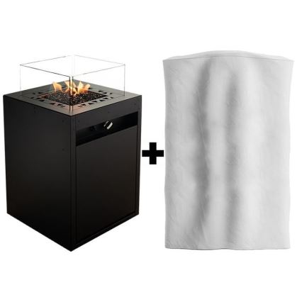 Planika - Τζάκι αερίου εξωτερικού χώρου 79,7x48 cm 10kW 1xAAA μαύρο + προστατευτικό κάλυμμα