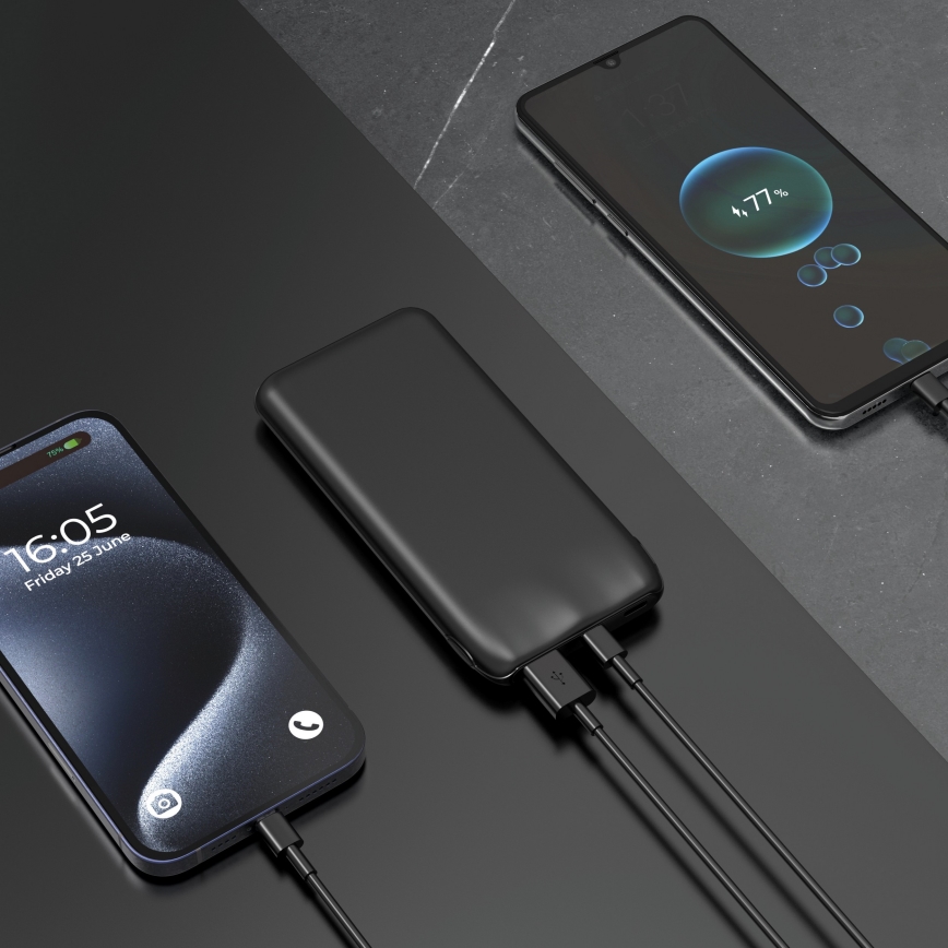 Power Bank 10000 mAh 10W Power Delivery 2xUSB-C + 1xUSB-A μαύρο