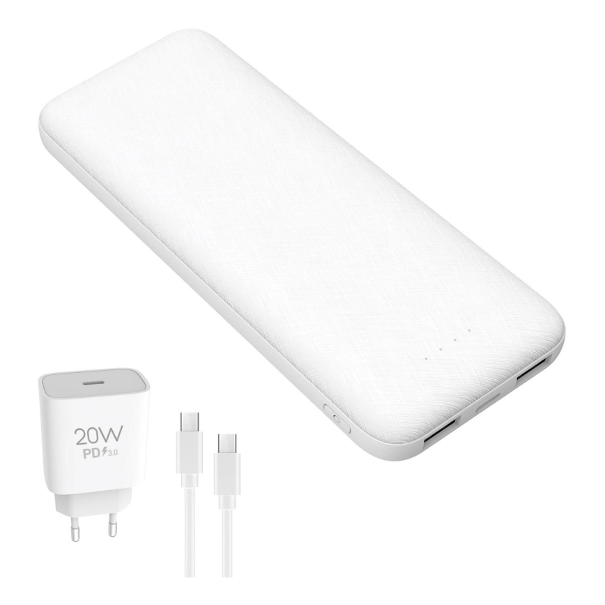 Power Bank 10000 mAh + αντάπτορας 20W Power Delivery + USB-C/USB-C καλώδιο 1m λευκό