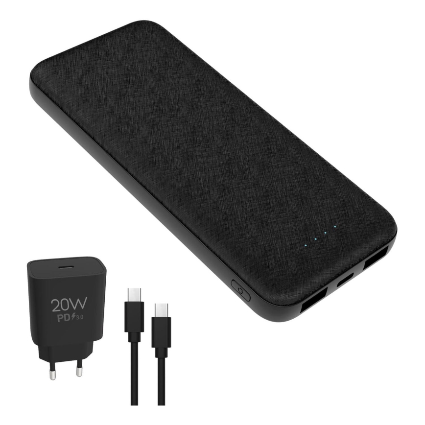 Power Bank 10000 mAh + αντάπτορας 20W Power Delivery + USB-C/USB-C καλώδιο 1m μαύρο