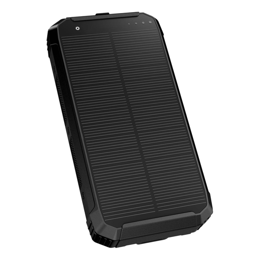 Power bank with LED light, ασύρματη φόρτιση και ηλιακό πάνελ Power Delivery 15W/10000 mAh μαύρο