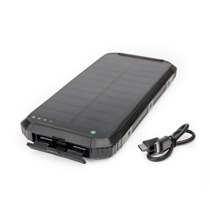 Power bank with LED light, ασύρματη φόρτιση και ηλιακό πάνελ Power Delivery 15W/10000 mAh μαύρο