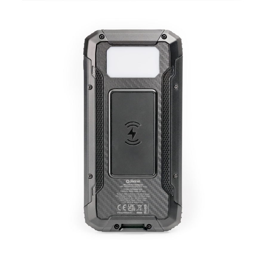 Power bank with LED light, ασύρματη φόρτιση και ηλιακό πάνελ Power Delivery 15W/10000 mAh μαύρο