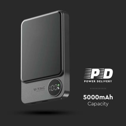 Power Bank με μαγνητική οθόνη Power Delivery 5000mAh/20W/5V μαύρο