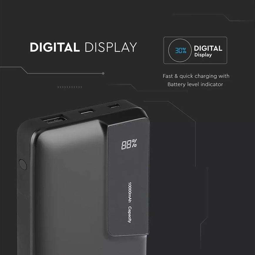 Power bank με οθόνη 10000mAh/3,7V μαύρο