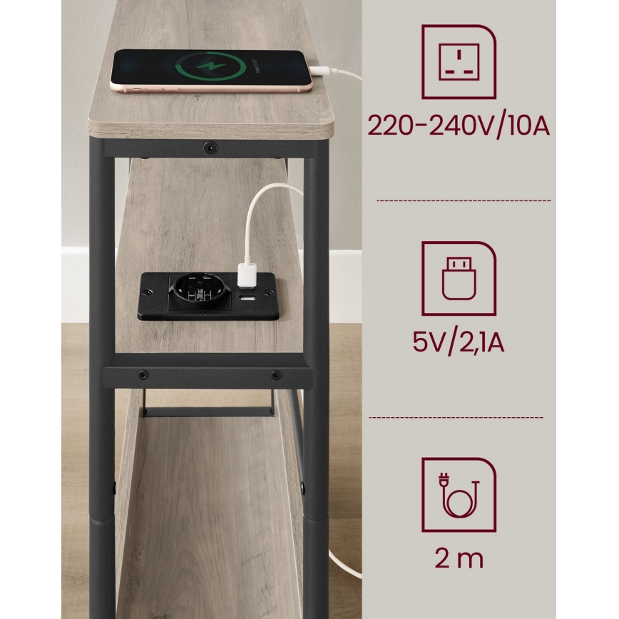 Πρακτικό τραπεζάκι με ενσωματωμένη πρίζα και θύρες USB ROD καφέ/μαύρο