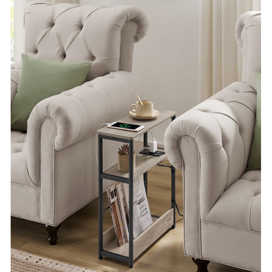 Πρακτικό τραπεζάκι με ενσωματωμένη πρίζα και θύρες USB ROD καφέ/μαύρο