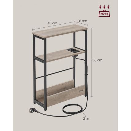 Πρακτικό τραπεζάκι με ενσωματωμένη πρίζα και θύρες USB ROD καφέ/μαύρο