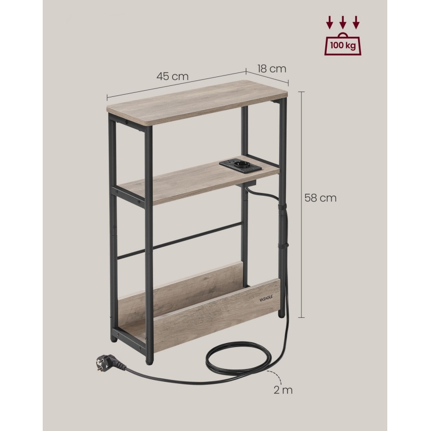 Πρακτικό τραπεζάκι με ενσωματωμένη πρίζα και θύρες USB ROD καφέ/μαύρο