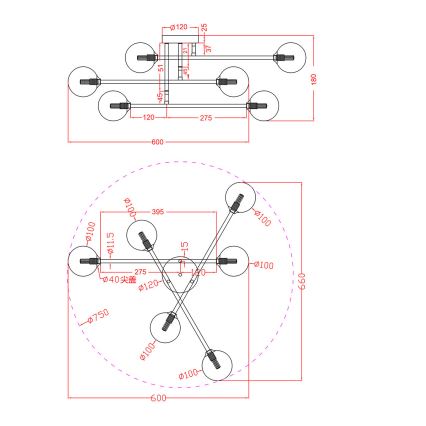 Προσαρτημένο φωτιστικό οροφής DORADO 6xG9/28W/230V χρυσό