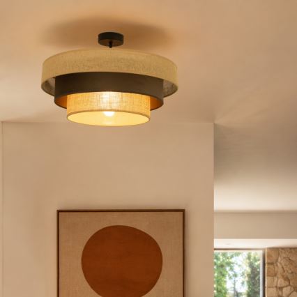 Προσκολλητό φωτιστικό οροφής WENTA 1xE27/60W/230V διάμ. 50 εκ. γιούτα/καφέ