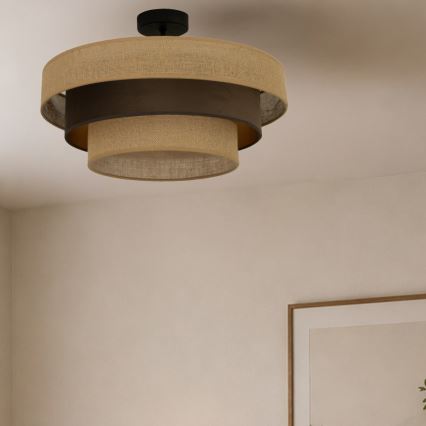 Προσκολλητό φωτιστικό οροφής WENTA 1xE27/60W/230V διάμ. 50 εκ. γιούτα/καφέ